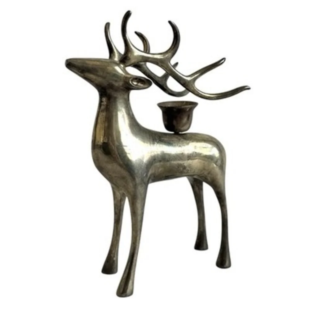 Pottery Barn Vintage Brass Deer Reindeer Buck Candle Holder 8